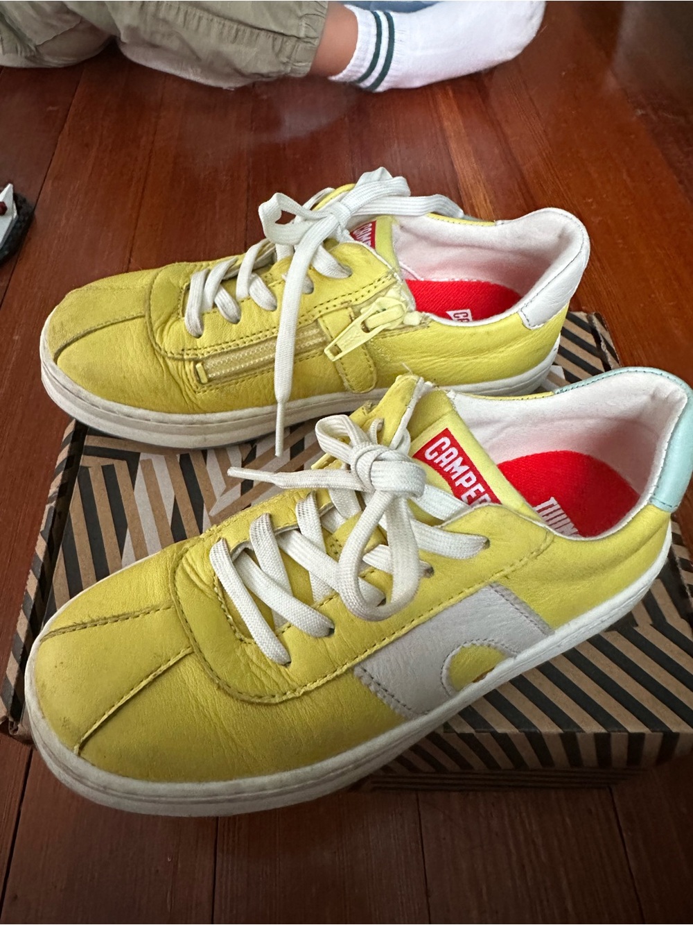 Camper Kids Yellow and White Low-Top Sneakers